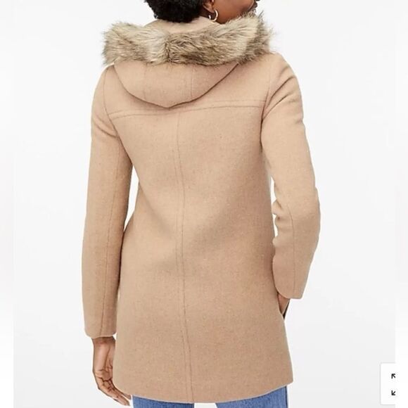 J. Crew Vail Parka Faux Fur Trim Hood Wool Blend Acorn Tan Hooded Coat - Picture 6 of 15